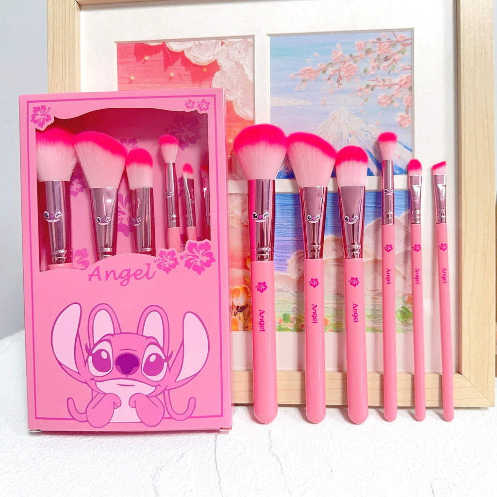 6pcs pink cartoon cute Stitch makeup brush set, wooden makeup brush eye shadow brush, gift box packaging, the perfect choice for
